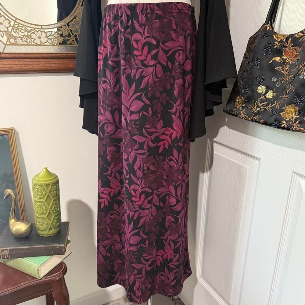 VTG Y2K Kathie Lee Collection Black & Plum Purple Botanical Pattern Whimsy Skirt
